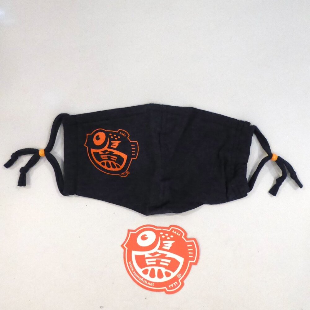 NEW SUMOFISH BRAND DARK BLUE CLOTH FACE MASK ORANGE SCREEN PRINT FISH ADULT SIZE